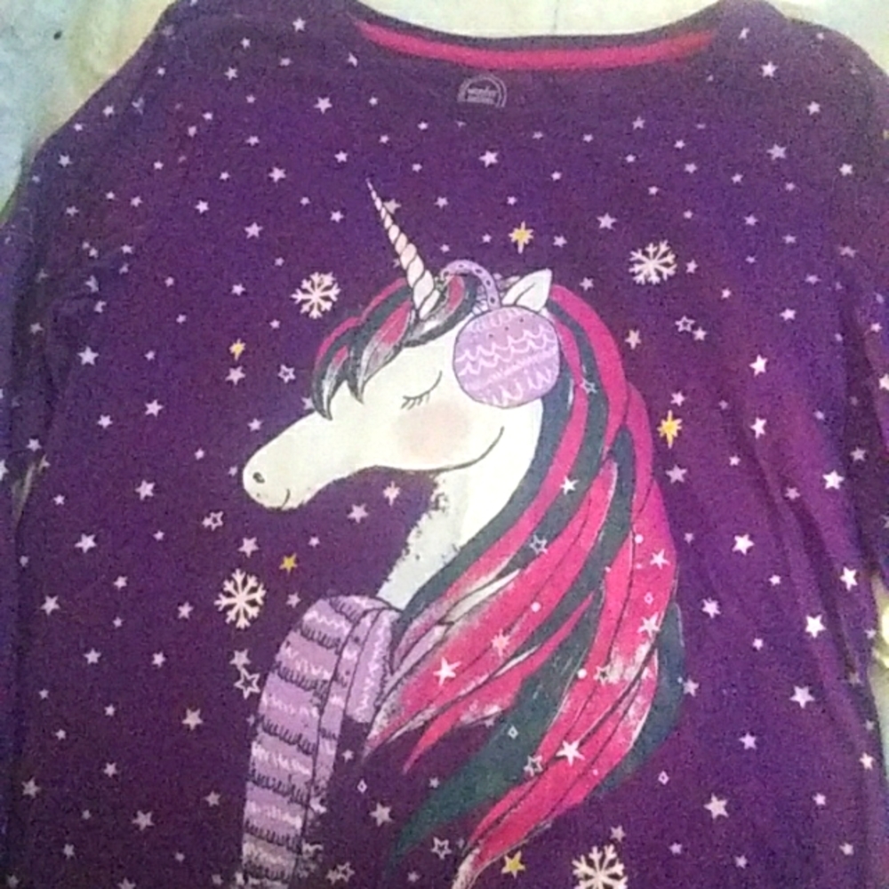 Girls long sleeve unicorn star print shirt